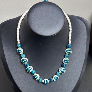 Vintag Ceramic Glass Painted Beaded Nautical Knotted Choker Necklace